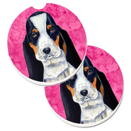 Pink Basset Hound Set Of 2 Cup Holder Car Coaster